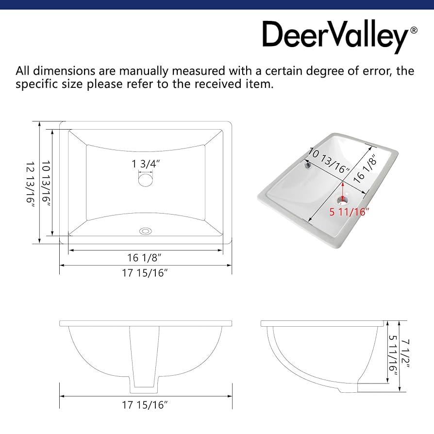 DeerValley DV-1U306 Ursa Undermount Bathroom Sink, 17.91”x